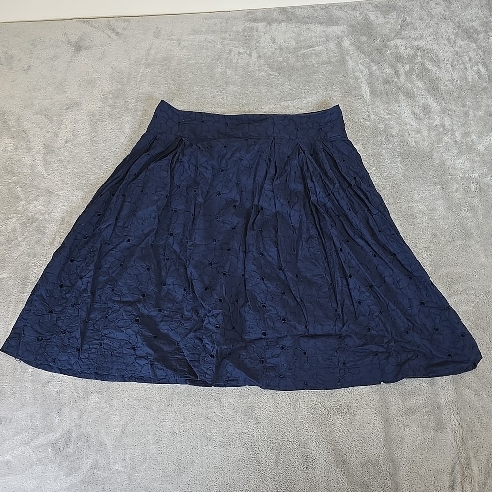 Isaac Mizrahi Skirt Womens 8 Blue 100% Cotton Embroidered Rear Zip Lined Casual